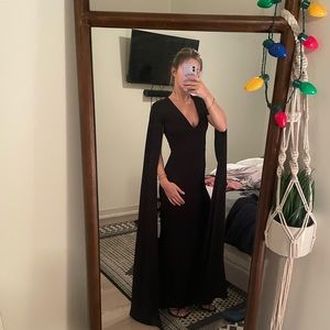 Cape sleeve black winter gown